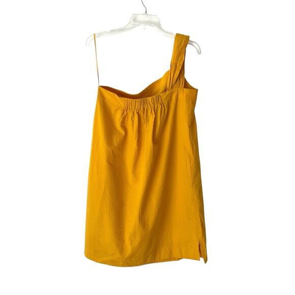 Cuyana Yellow Seersucker Twisted One Shoulder Dress size medium with pockets - Picture 6 of 10